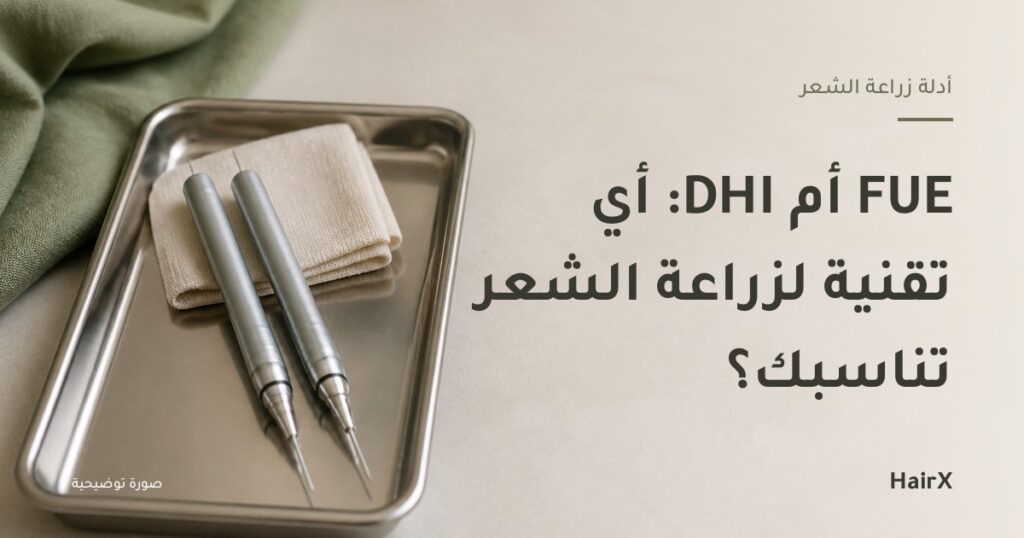 صورة توضيحية: أداتا اقتطاف دقيقتان على صينية معدنية — الفرق بين FUE و DHI