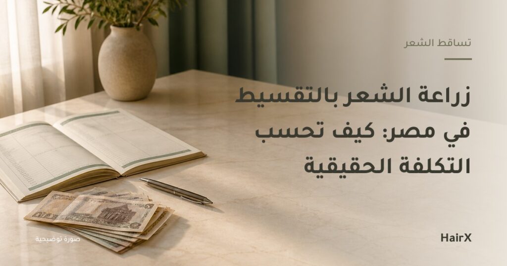 صورة توضيحية: كشف حساب بنكي وأوراق نقدية وقلم على مكتب — زراعة الشعر بالتقسيط في مصر