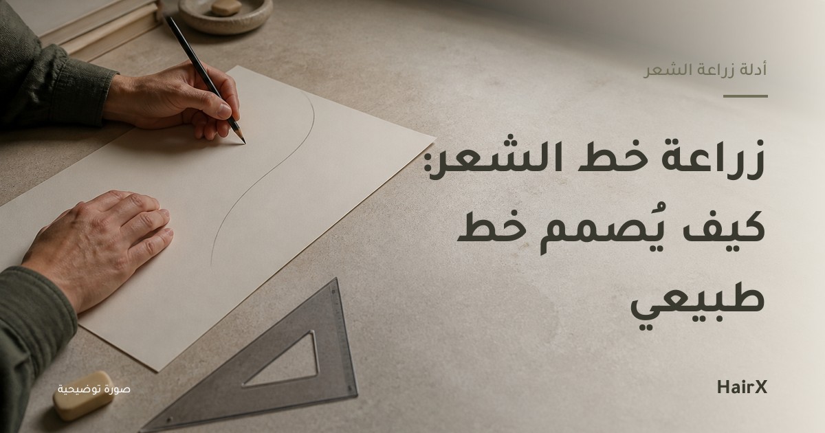 صورة توضيحية: يد ترسم خطاً منحنياً على ورق — زراعة خط الشعر
